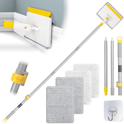 Herramienta de Limpieza de Zócalos KeFanta con Mango, Mopa Extensible de 55 con 4 Paños Reutilizables, Limpiador para Ventanas, Pisos y Techos - imagen 1
