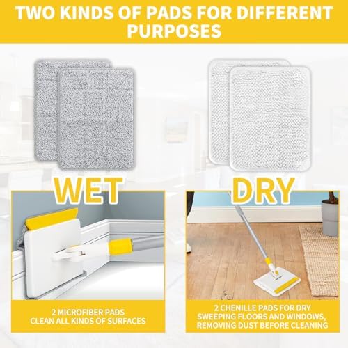 Herramienta de Limpieza de Zócalos KeFanta con Mango, Mopa Extensible de 55 con 4 Paños Reutilizables, Limpiador para Ventanas, Pisos y Techos - imagen 6