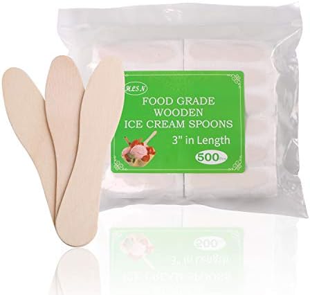 Cucharas de Madera HLSN para Helado, 500 Piezas de 3 Mini Cubiertos Desechables, Palitos de Muestra Compostables de Abedul, Envuelto Individualmente - imagen 1