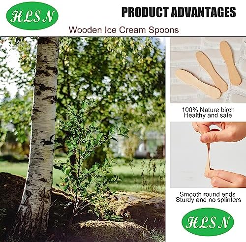 Cucharas de Madera HLSN para Helado, 500 Piezas de 3 Mini Cubiertos Desechables, Palitos de Muestra Compostables de Abedul, Envuelto Individualmente - imagen 2