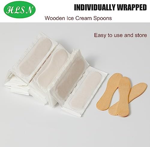Cucharas de Madera HLSN para Helado, 500 Piezas de 3 Mini Cubiertos Desechables, Palitos de Muestra Compostables de Abedul, Envuelto Individualmente - imagen 3
