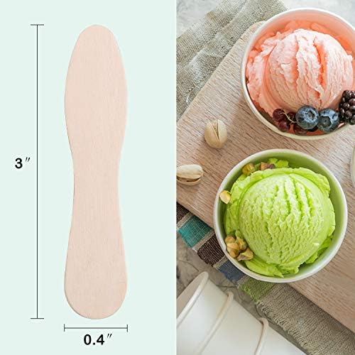 Cucharas de Madera HLSN para Helado, 500 Piezas de 3 Mini Cubiertos Desechables, Palitos de Muestra Compostables de Abedul, Envuelto Individualmente - imagen 5
