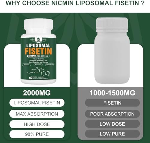 Suplemento de Fisetina Liposomal 2000MG, 98% Puro, Antioxidantes de Polifenoles, con Quercetina, TMG y Resveratrol, 60 Cápsulas para el - imagen 3