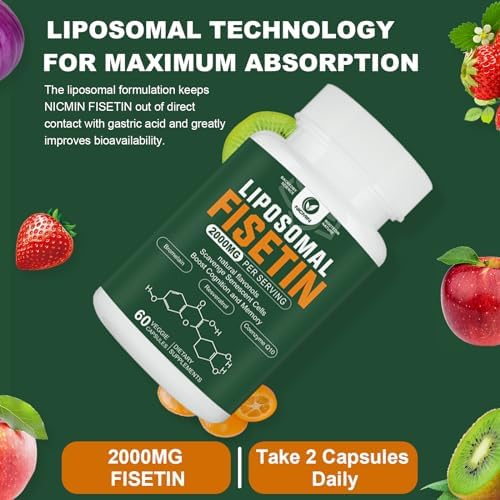 Suplemento de Fisetina Liposomal 2000MG, 98% Puro, Antioxidantes de Polifenoles, con Quercetina, TMG y Resveratrol, 60 Cápsulas para el - imagen 5