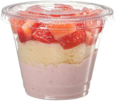 Vasos de Plástico Transparente GUSTO de 9 oz con Tapas Planas (Sin Agujero) - Paquete de 50, Perfectos para Batidos, Lácteos y Bebidas para Llevar - imagen 1