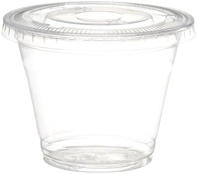 Vasos de Plástico Transparente GUSTO de 9 oz con Tapas Planas (Sin Agujero) - Paquete de 50, Perfectos para Batidos, Lácteos y Bebidas para Llevar - imagen 2