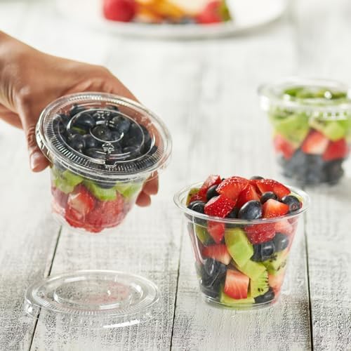 Vasos de Plástico Transparente GUSTO de 9 oz con Tapas Planas (Sin Agujero) - Paquete de 50, Perfectos para Batidos, Lácteos y Bebidas para Llevar - imagen 3