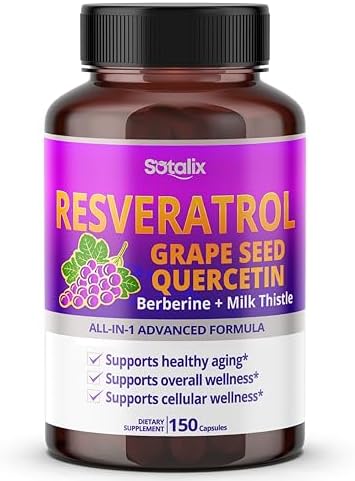 Resveratrol con Semilla de Uva + Quercetina Berberina + Cardo Mariano - Suplemento Antienvejecimiento (150 días, Paquete de 1) - imagen 1
