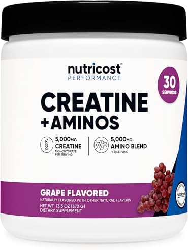 Nutricost Creatina + Aminoácidos 30 Porciones (Sabor Uva) - 5,000mg de Creatina Monohidratada + 5,000mg de Mezcla de Aminoácidos BCAA por Porción - imagen 1