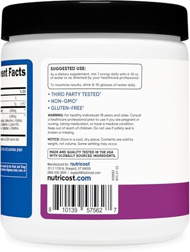Nutricost Creatina + Aminoácidos 30 Porciones (Sabor Uva) - 5,000mg de Creatina Monohidratada + 5,000mg de Mezcla de Aminoácidos BCAA por Porción - imagen 4