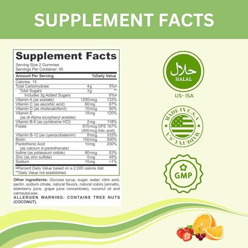 Gomitas Multivitamínicas Halal Greenfield Nutrition para Adultos - Sin Gelatina, con Vitamina D3, B6, B12, Zinc y C (90 piezas) - imagen 7