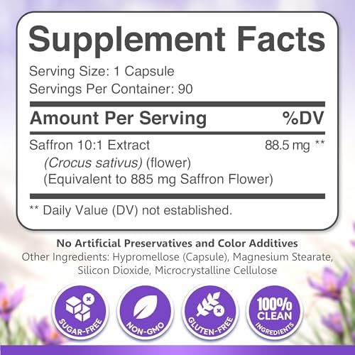 Suplemento de Azafrán Dalnara – 88.5mg de Extracto Puro por Porción, 90 Cápsulas (Suministro para 3 Meses), Fórmula No GMO para Concentración, Ánimo - imagen 8
