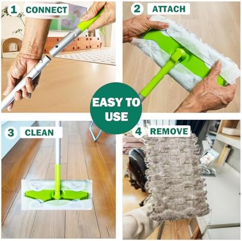 Kit de trapeador SoliFairy 2 en 1, incluye mango de 51, 12 paños desechables y 2 almohadillas reutilizables para barrer y trapear. - imagen 5