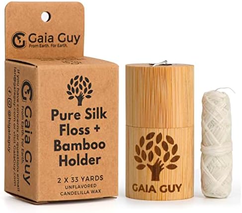 Hilo dental de seda natural sin sabor Gaia Guy con recarga y soporte de bambú reutilizable | 2 x 30 m de seda pura compostable con cera de candelilla - imagen 1