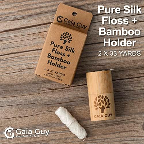 Hilo dental de seda natural sin sabor Gaia Guy con recarga y soporte de bambú reutilizable | 2 x 30 m de seda pura compostable con cera de candelilla - imagen 2