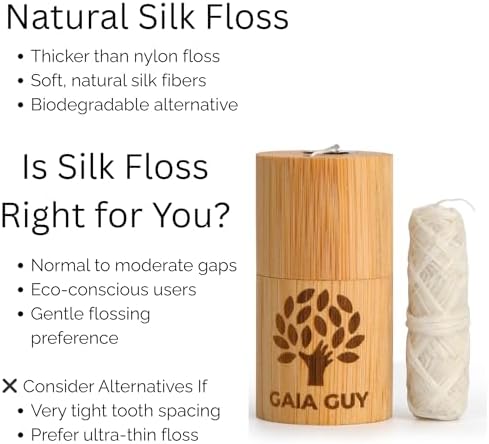 Hilo dental de seda natural sin sabor Gaia Guy con recarga y soporte de bambú reutilizable | 2 x 30 m de seda pura compostable con cera de candelilla - imagen 4