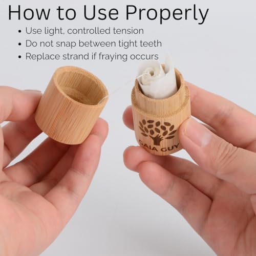 Hilo dental de seda natural sin sabor Gaia Guy con recarga y soporte de bambú reutilizable | 2 x 30 m de seda pura compostable con cera de candelilla - imagen 6