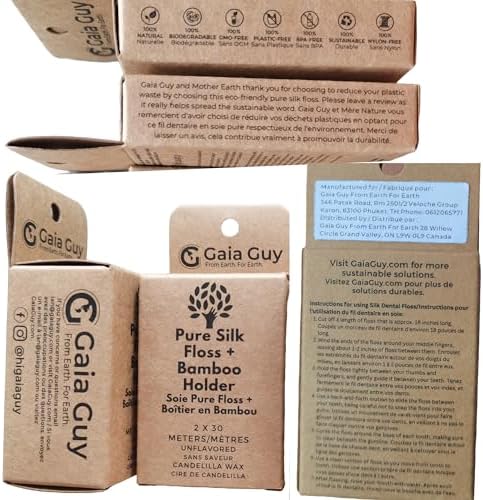Hilo dental de seda natural sin sabor Gaia Guy con recarga y soporte de bambú reutilizable | 2 x 30 m de seda pura compostable con cera de candelilla - imagen 7
