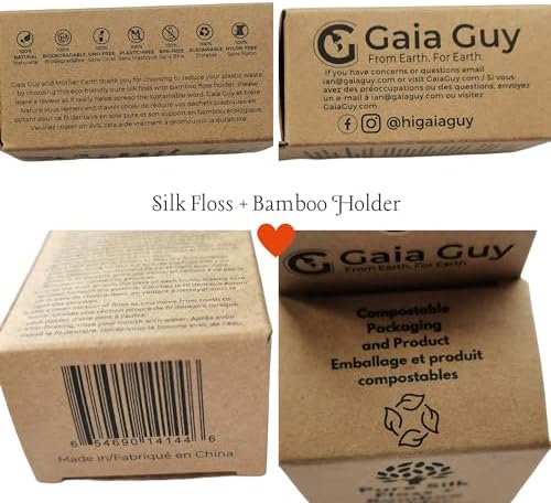 Hilo dental de seda natural sin sabor Gaia Guy con recarga y soporte de bambú reutilizable | 2 x 30 m de seda pura compostable con cera de candelilla - imagen 8