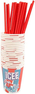 Copa de Papel ICEE Licenciada Oficialmente – Paquete de 20 Vasos desechables de 9oz con Popotes de Cartón Rojo para Fiestas y Máquinas ICEE. - imagen 1