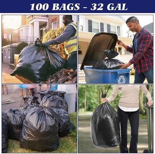 Bolsas de Basura Negras de 30-33 Galones, 100 Piezas con Cintas, Forros Grandes para Hogar, Cocina, Oficina y Desechos Exteriores - imagen 5