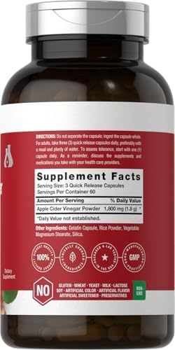 Cápsulas de Vinagre de Sidra de Manzana Horbaach 1800 mg | 180 Contenido | Suplemento Sin OGM y Libre de Gluten | Por Berkshire Labs - imagen 2