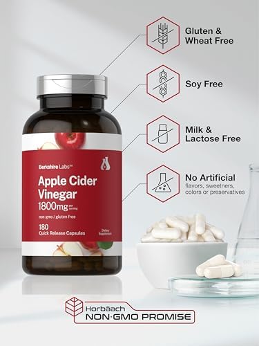 Cápsulas de Vinagre de Sidra de Manzana Horbaach 1800 mg | 180 Contenido | Suplemento Sin OGM y Libre de Gluten | Por Berkshire Labs - imagen 5