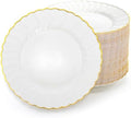 Platos Desechables Coloch de Plástico Dorado, 50 Piezas, 6 Pulgadas, Blancos con Bisel Dorado para Bodas, Buffets, Fiestas y Catering - imagen 1