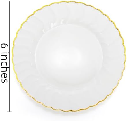 Platos Desechables Coloch de Plástico Dorado, 50 Piezas, 6 Pulgadas, Blancos con Bisel Dorado para Bodas, Buffets, Fiestas y Catering - imagen 2
