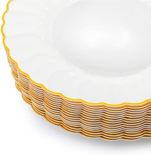 Platos Desechables Coloch de Plástico Dorado, 50 Piezas, 6 Pulgadas, Blancos con Bisel Dorado para Bodas, Buffets, Fiestas y Catering - imagen 3