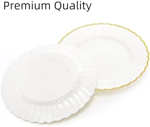 Platos Desechables Coloch de Plástico Dorado, 50 Piezas, 6 Pulgadas, Blancos con Bisel Dorado para Bodas, Buffets, Fiestas y Catering - imagen 4