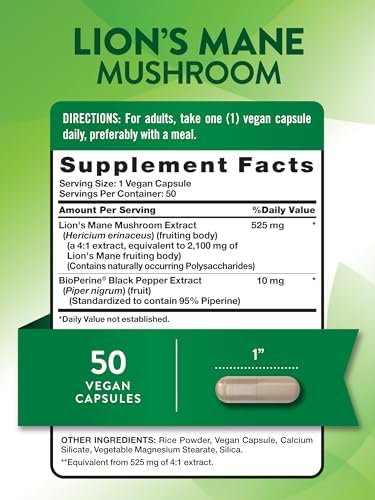 Cápsulas de Suplemento de Melena de León de Nature's Truth | 50 Contenido | con BioPerine | Fórmula Vegana, No GMO y Sin Gluten - imagen 2