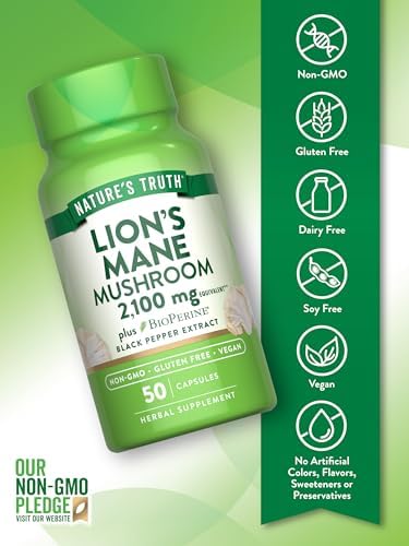Cápsulas de Suplemento de Melena de León de Nature's Truth | 50 Contenido | con BioPerine | Fórmula Vegana, No GMO y Sin Gluten - imagen 3