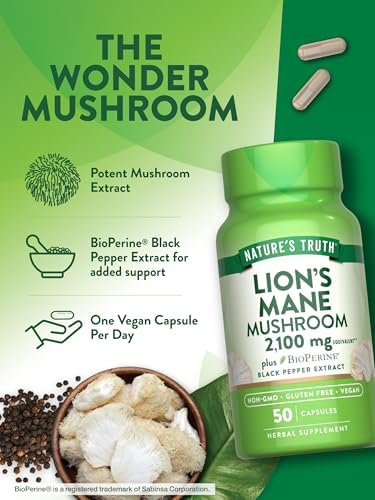 Cápsulas de Suplemento de Melena de León de Nature's Truth | 50 Contenido | con BioPerine | Fórmula Vegana, No GMO y Sin Gluten - imagen 5