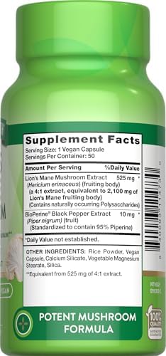 Cápsulas de Suplemento de Melena de León de Nature's Truth | 50 Contenido | con BioPerine | Fórmula Vegana, No GMO y Sin Gluten - imagen 8