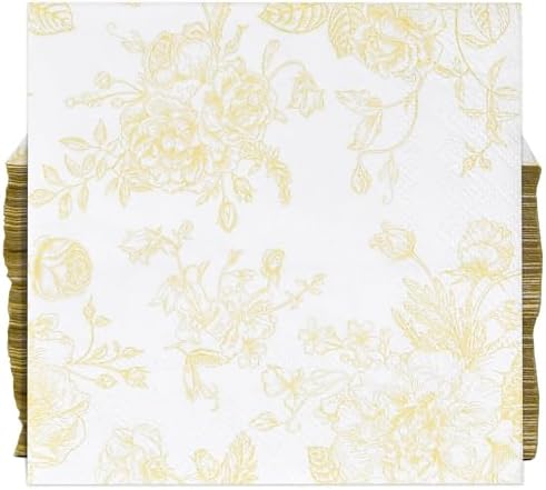 100 Servilletas Desechables de Papel Amarillas y Blancas con Flores para Cócteles - Decoración de Primavera para Bodas, Fiestas de Cumpleaños y Baby - imagen 1