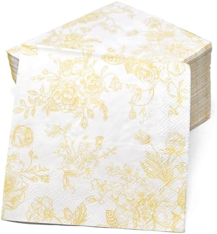 100 Servilletas Desechables de Papel Amarillas y Blancas con Flores para Cócteles - Decoración de Primavera para Bodas, Fiestas de Cumpleaños y Baby - imagen 3