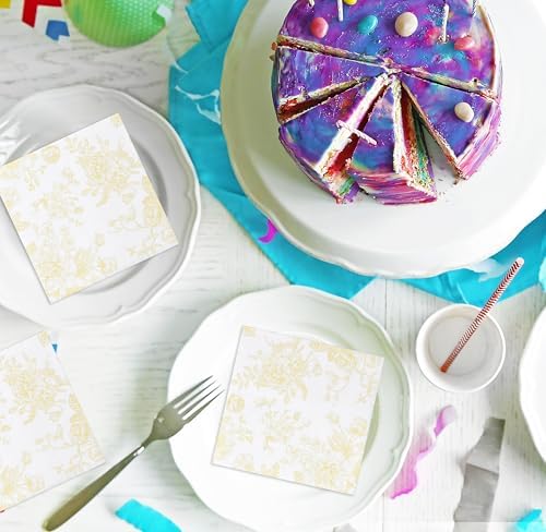 100 Servilletas Desechables de Papel Amarillas y Blancas con Flores para Cócteles - Decoración de Primavera para Bodas, Fiestas de Cumpleaños y Baby - imagen 8