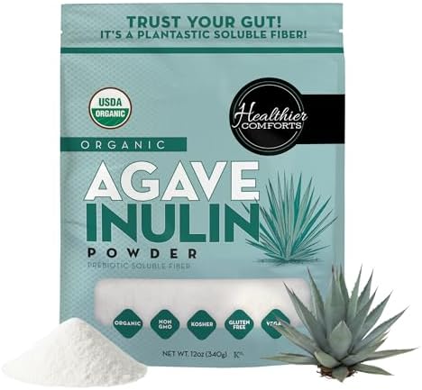 Polvo de Inulina Orgánica Healthier Comforts (12 oz) de Agave Azul | Fibra Prebiótica Soluble, Suave para la Digestión, No Transgénico | Ideal para - imagen 1