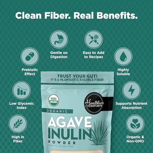 Polvo de Inulina Orgánica Healthier Comforts (12 oz) de Agave Azul | Fibra Prebiótica Soluble, Suave para la Digestión, No Transgénico | Ideal para - imagen 3