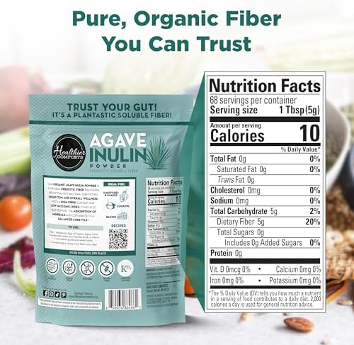 Polvo de Inulina Orgánica Healthier Comforts (12 oz) de Agave Azul | Fibra Prebiótica Soluble, Suave para la Digestión, No Transgénico | Ideal para - imagen 5