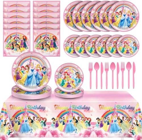 Juego de Decoraciones de Cumpleaños de Princesa de 97 Piezas, Platos y Servilletas para Fiestas, Suministros de Decoración para Cumpleaños de Niña, - imagen 1
