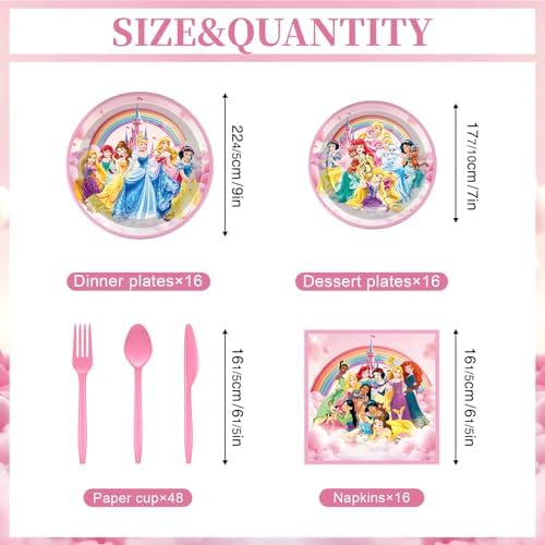 Juego de Decoraciones de Cumpleaños de Princesa de 97 Piezas, Platos y Servilletas para Fiestas, Suministros de Decoración para Cumpleaños de Niña, - imagen 2