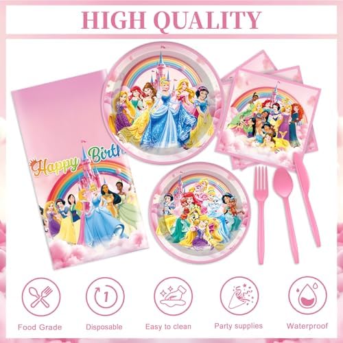 Juego de Decoraciones de Cumpleaños de Princesa de 97 Piezas, Platos y Servilletas para Fiestas, Suministros de Decoración para Cumpleaños de Niña, - imagen 4