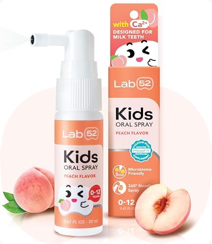 LAB52 Spray Oral para Niños, Ayuda de Pasta Dental para Cuidado Oral Diario y Aliento Fresco, Aprobado por Niños, Sin Flúor, Sabor Durazno con Xilitol - imagen 1