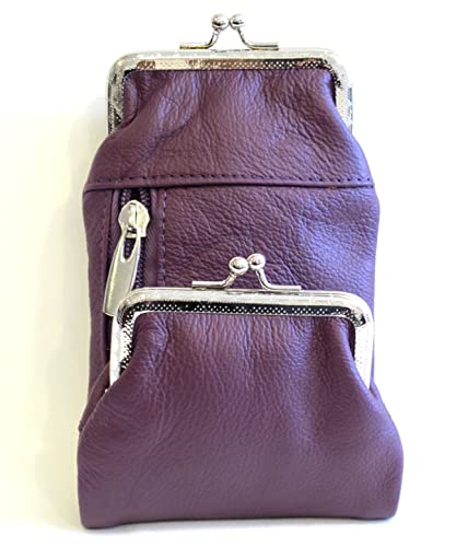 Estuche de Cuero Genuino Deluxe para Cigarrillos y Encendedor con Cierre de Cremallera y Broche, Ajuste para 100's - Morado - imagen 1