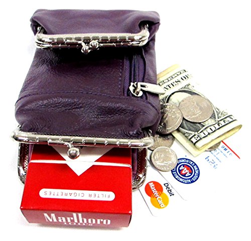 Estuche de Cuero Genuino Deluxe para Cigarrillos y Encendedor con Cierre de Cremallera y Broche, Ajuste para 100's - Morado - imagen 3