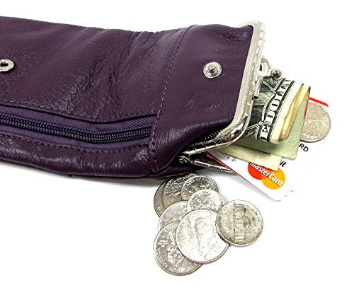Estuche de Cuero Genuino Deluxe para Cigarrillos y Encendedor con Cierre de Cremallera y Broche, Ajuste para 100's - Morado - imagen 7