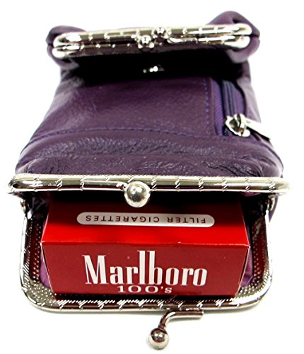 Estuche de Cuero Genuino Deluxe para Cigarrillos y Encendedor con Cierre de Cremallera y Broche, Ajuste para 100's - Morado - imagen 8