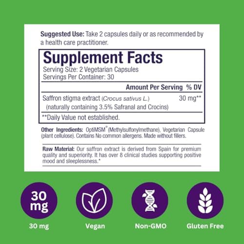 Saffr-Tone de Paradise Herbs, Extracto de Azafrán, Extracto Completo, Súper Potente, Ultra Puro, Vegano, No Transgénico, Sin Gluten, 60 Cápsulas - imagen 6